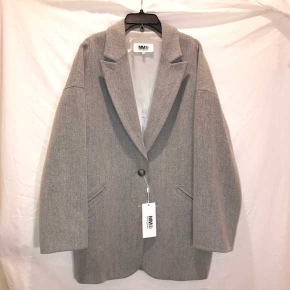 MM6 Maison Margiela Grey Felted Wool Car Coat - Picture 1 of 6